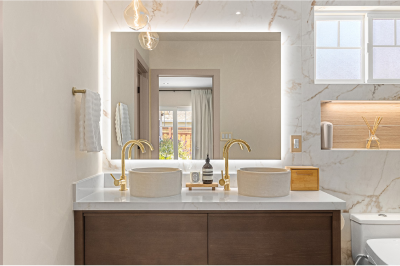 Luxurious remodeled bathroom in San Jose with modern fixtures
