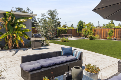 Beautifully landscaped yard in San Jose with native plants and hardscaping
